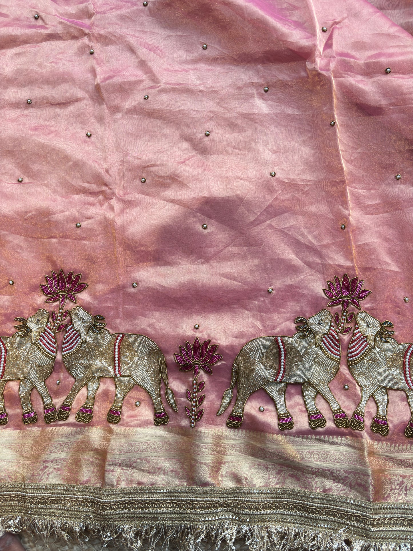 Blush Pink Saree with Pure Banarasi Tissue Nandi Motif & Zari Border