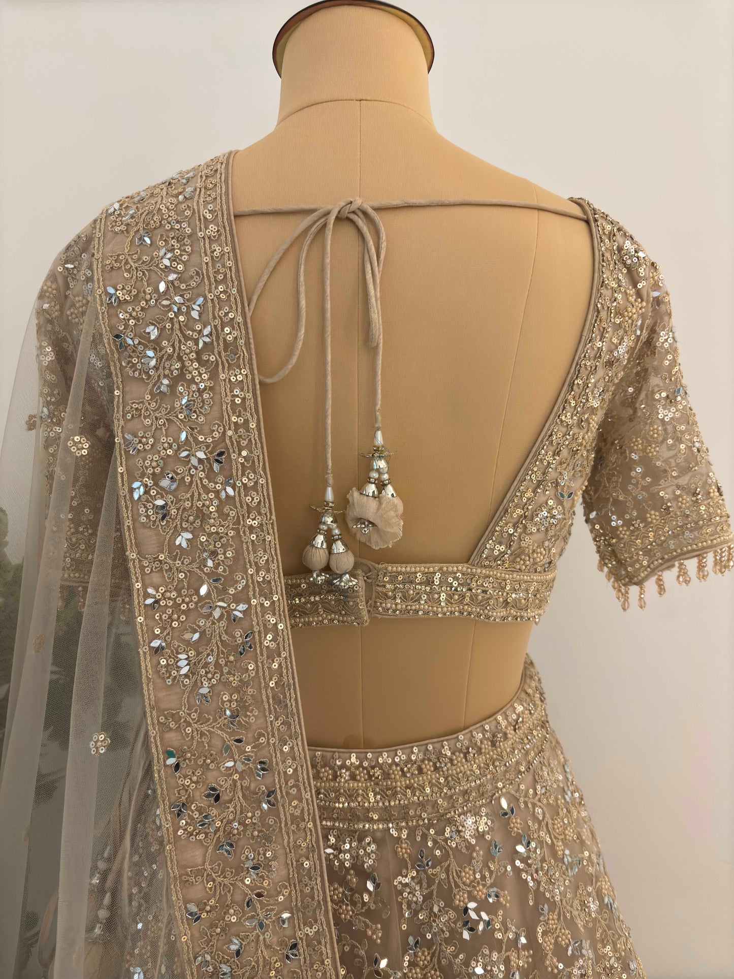 Grand Bridal Golden Lehenga with Sequins, Pearl & Miror Work