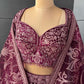 Wine Micro Velvet Lehenga with Zari, Sequins & Pearl Work