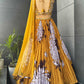 Mustard Yellow Floral Print Lehenga with Embroidered Blouse