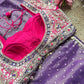 Purple Designer Saree with Embellished Blouse & Mirror Work Border