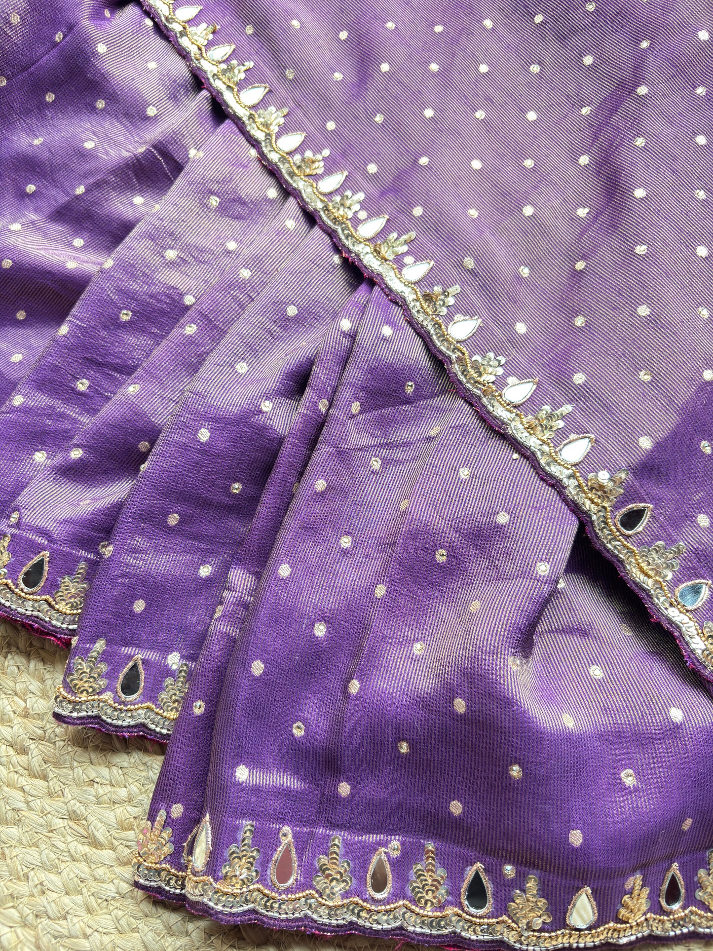 Purple Designer Saree with Embellished Blouse & Mirror Work Border