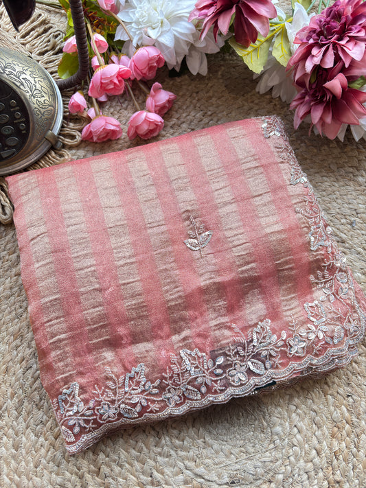 Peach Designer Saree with Embellished Border & Sequin Detailing