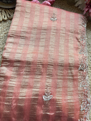 Peach Designer Saree with Embellished Border & Sequin Detailing
