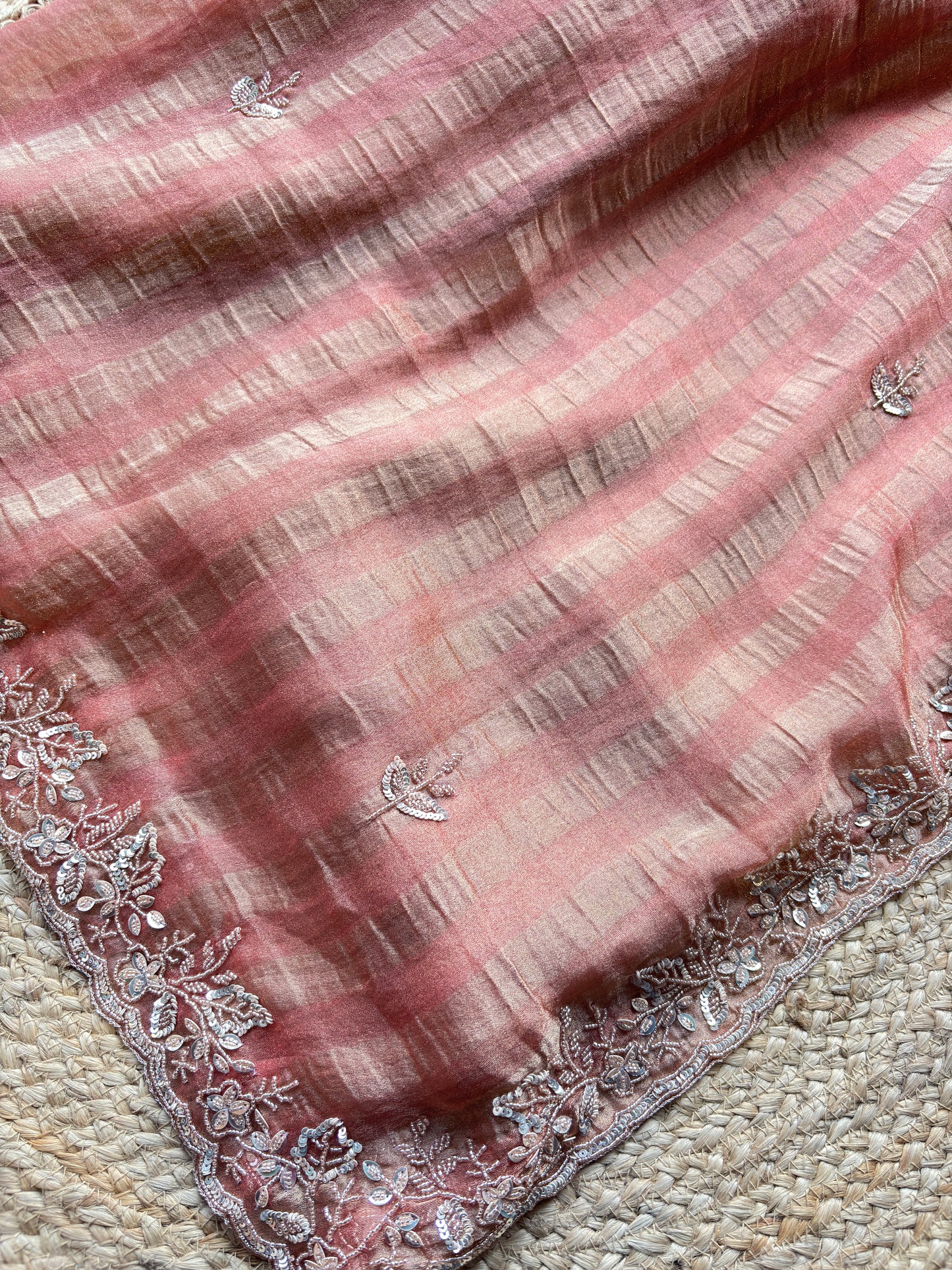 Peach Designer Saree with Embellished Border & Sequin Detailing