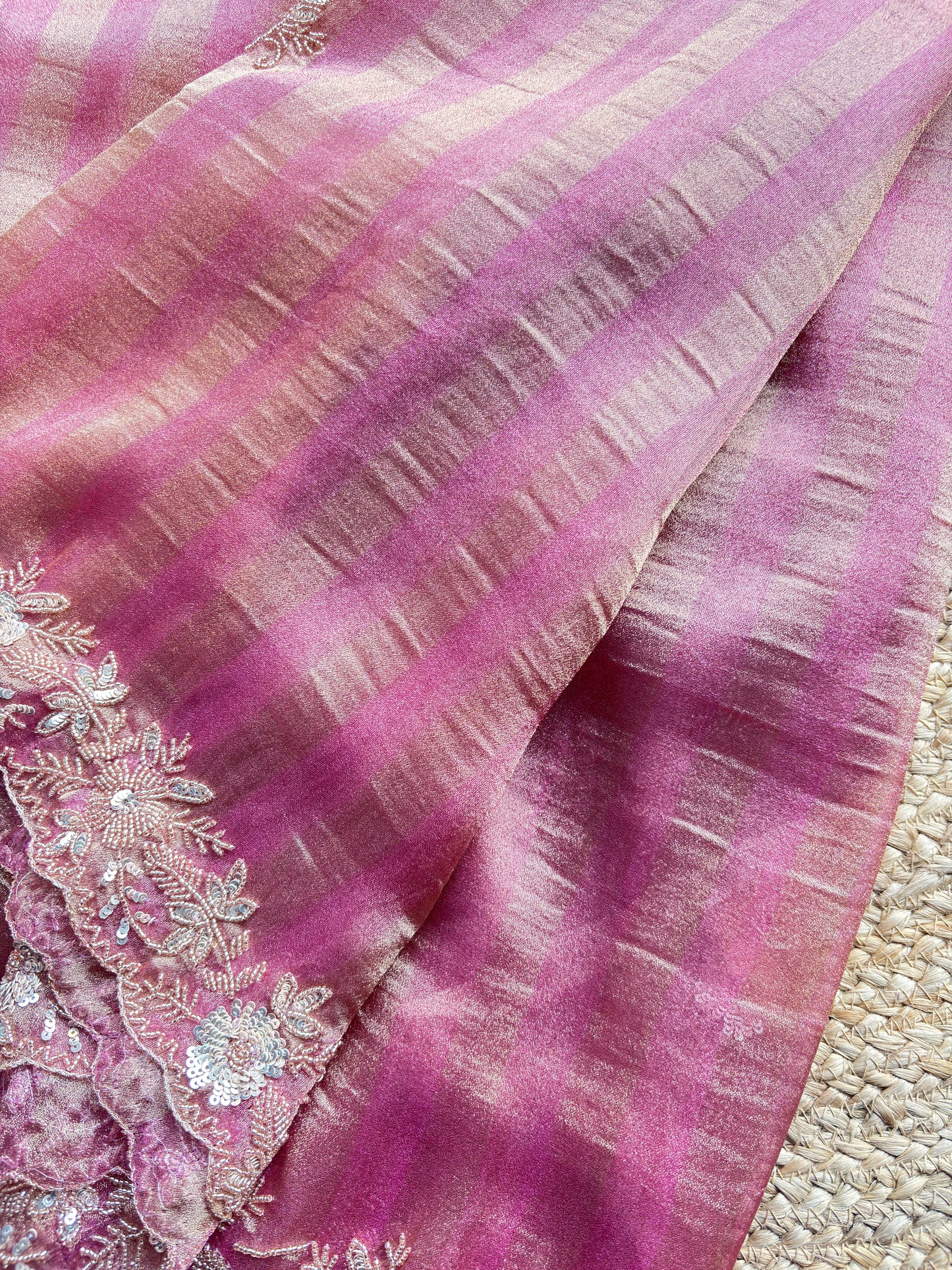 Pink Designer Saree with Embellished Border & Sequin Detailing