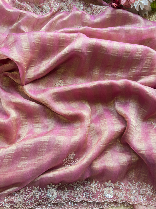 Pink Designer Saree with Embellished Border & Sequin Detailing