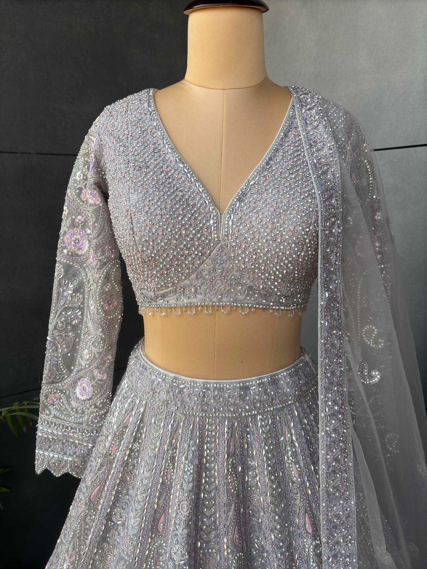 Grand Occasion Lehanga with Pearl and American Diamond