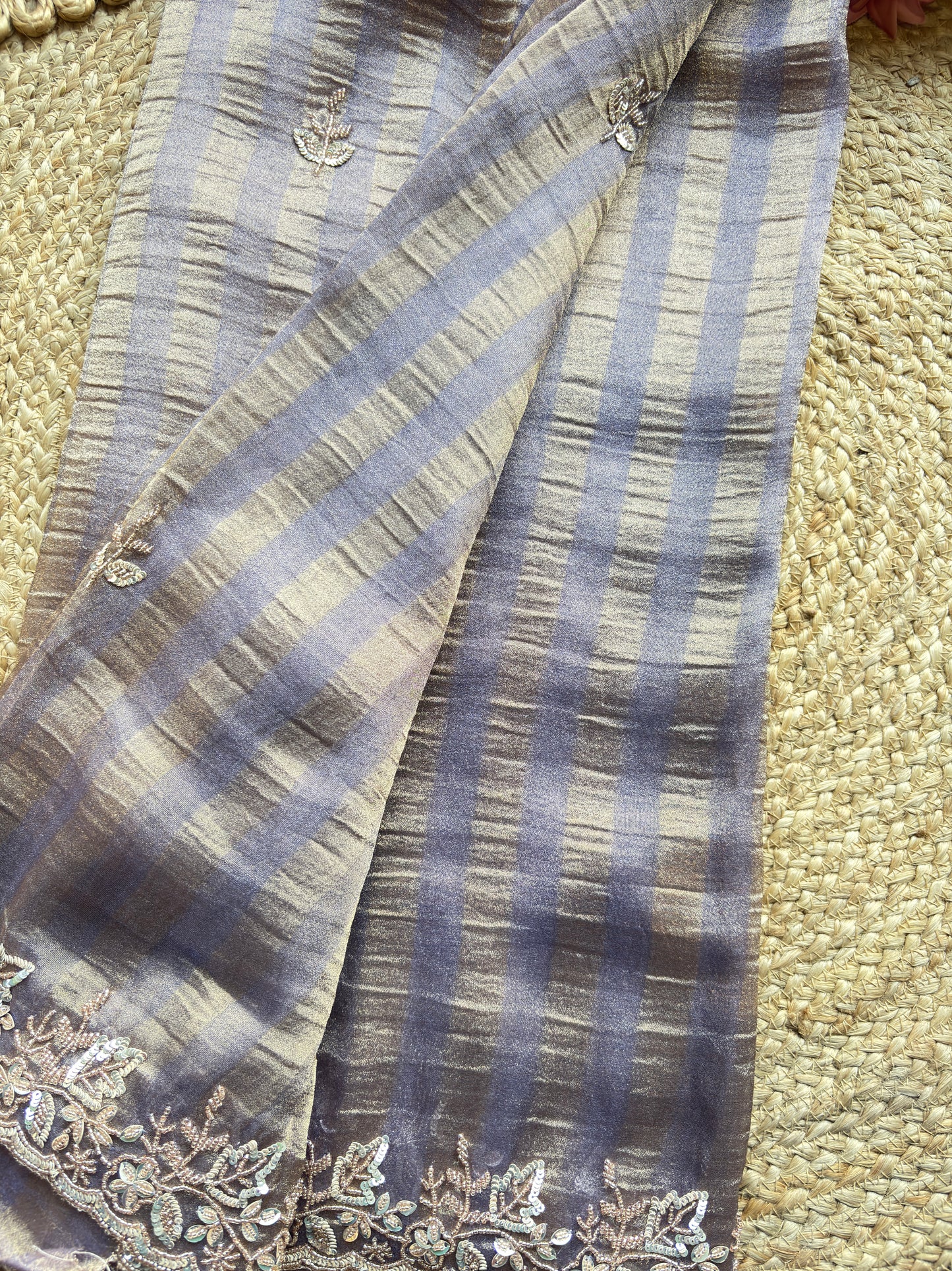 Lavender Designer Saree with Embellished Border & Sequin Detailing