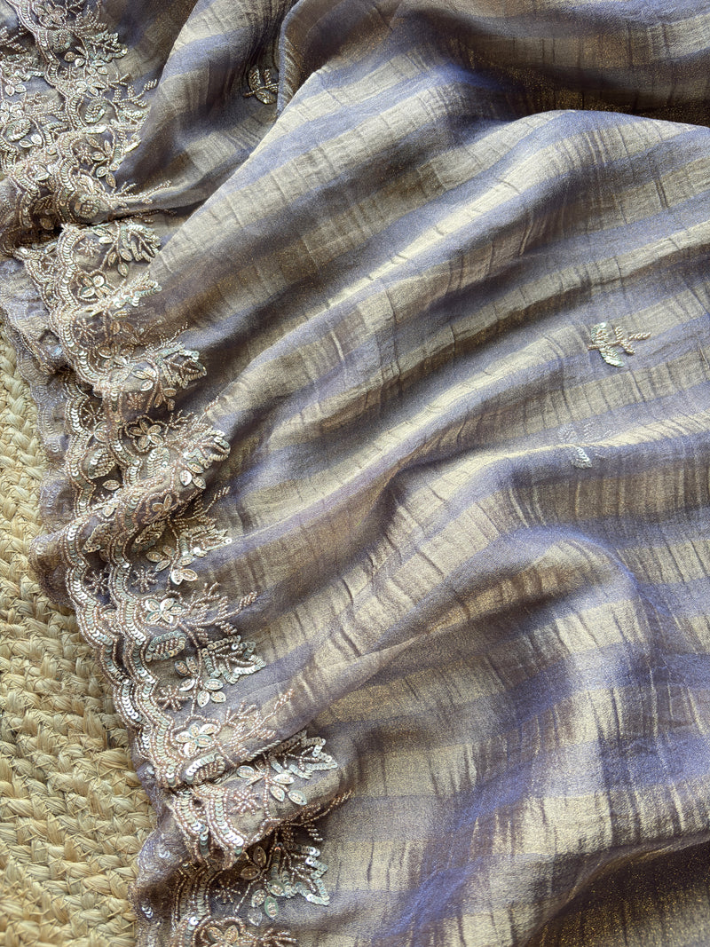 Lavender Designer Saree with Embellished Border & Sequin Detailing