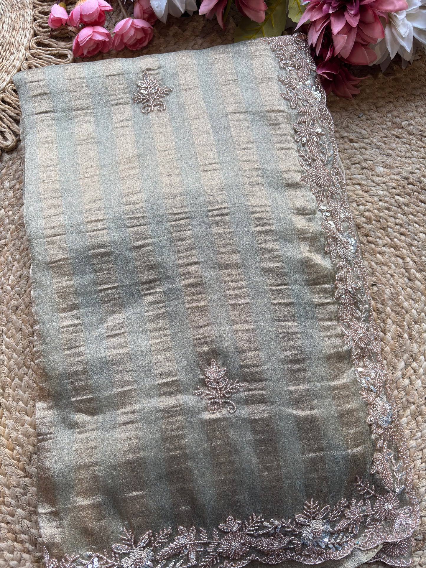 Sky Blue Designer Saree with Embellished Border & Sequin Detailing
