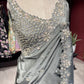 Grey Designer Saree with Pearl Embellished Border