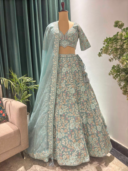 Designer Lehega with Sequins, Zari & American Diamond Work