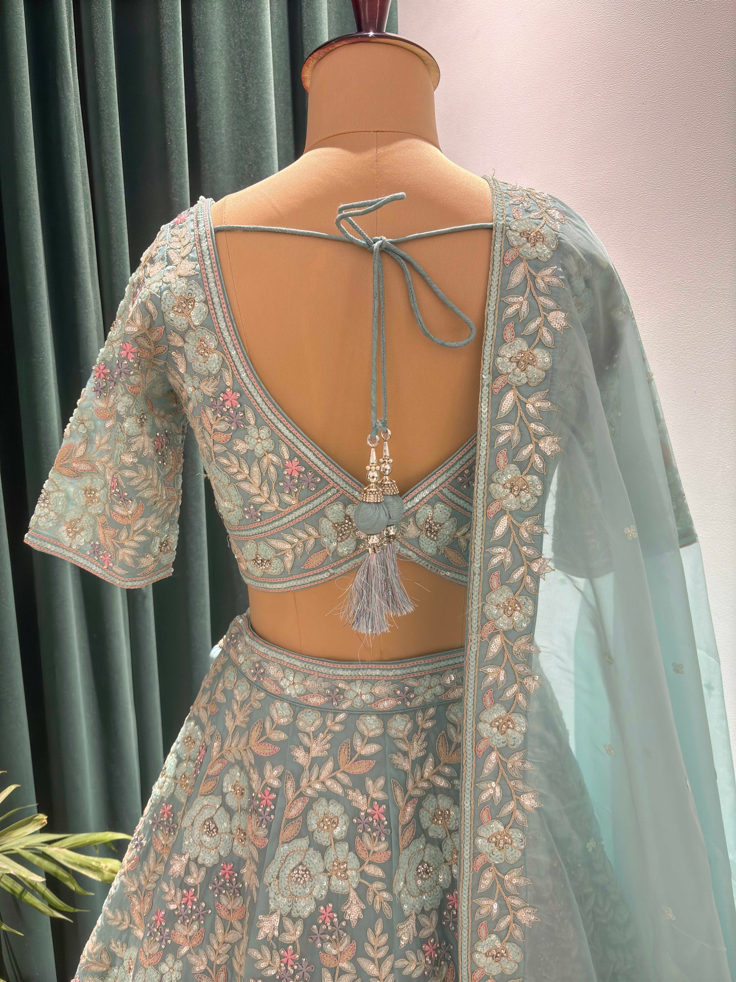 Designer Lehega with Sequins, Zari & American Diamond Work