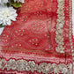 Red Banarasi Style Saree with Golden Zari Buti & Embroidered Border