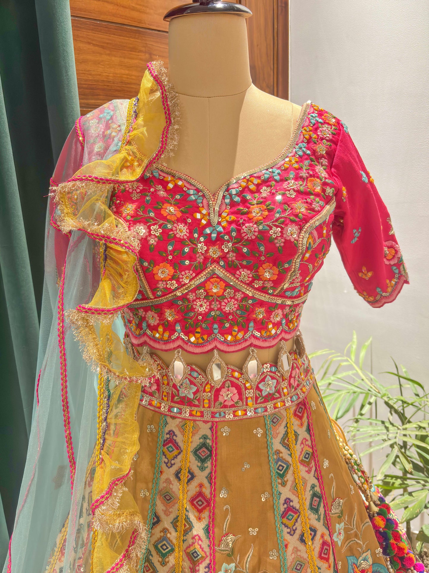 Floral Embroidered Designer Lehenga Set with Net Dupatta