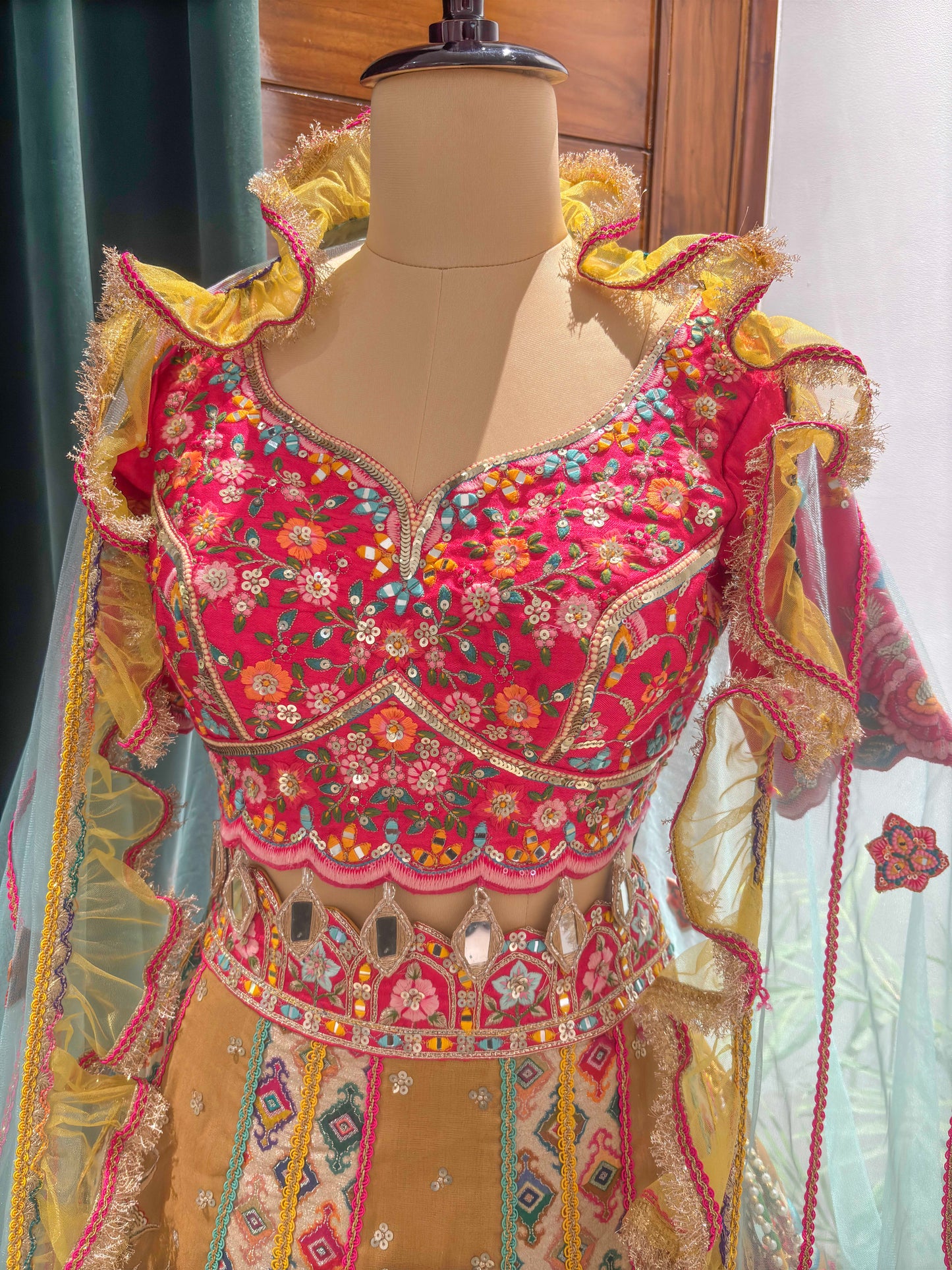 Floral Embroidered Designer Lehenga Set with Net Dupatta