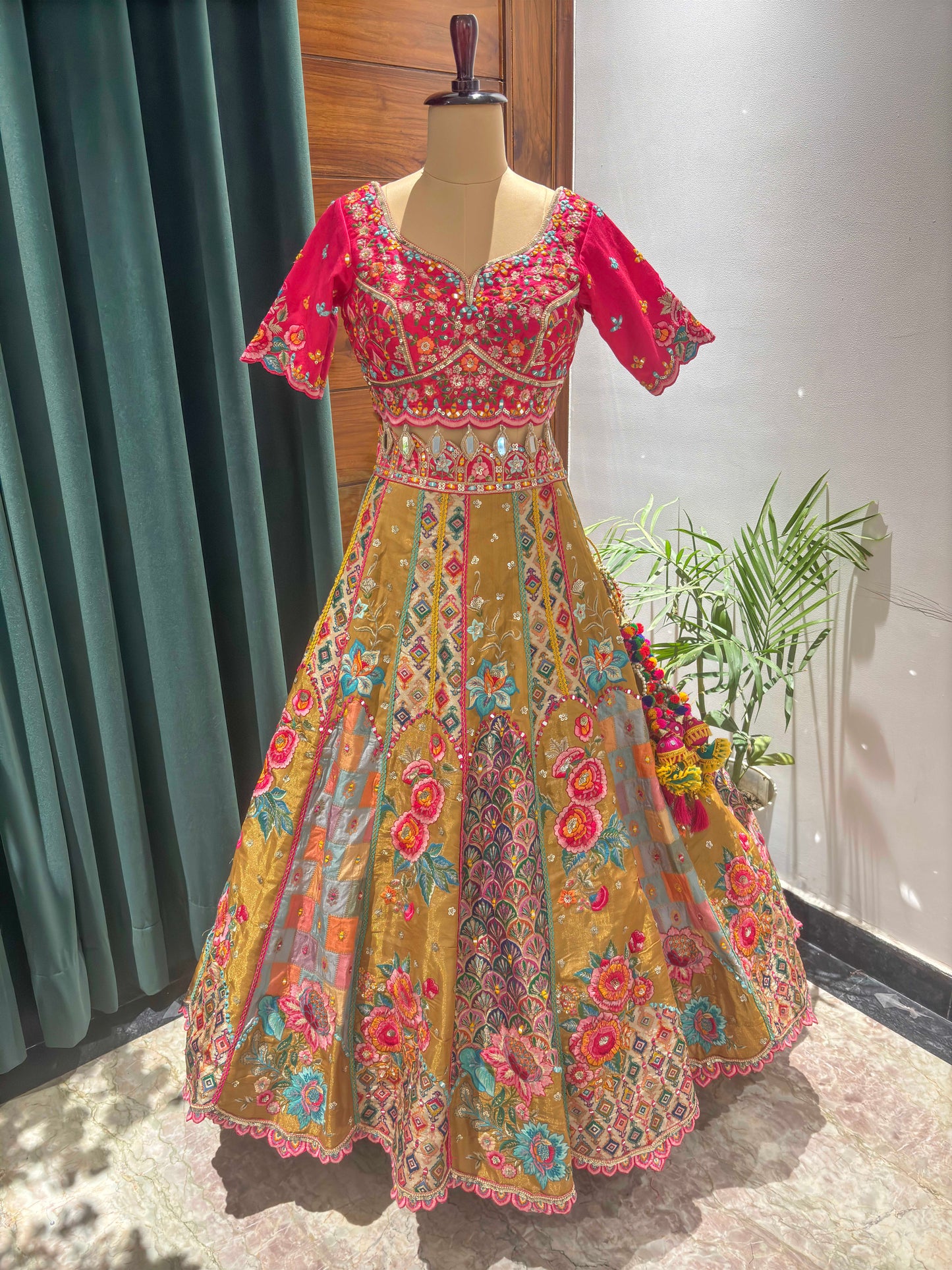 Floral Embroidered Designer Lehenga Set with Net Dupatta
