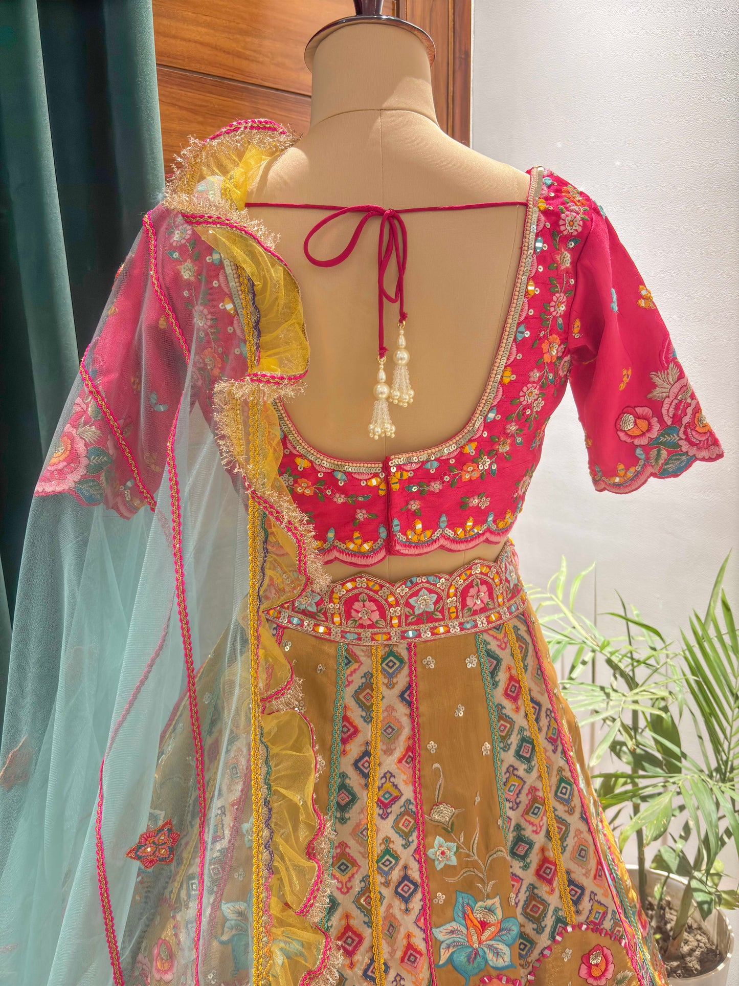 Floral Embroidered Designer Lehenga Set with Net Dupatta