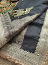 Black Gajanand Maharani Saree With Embroidery and Golden Border