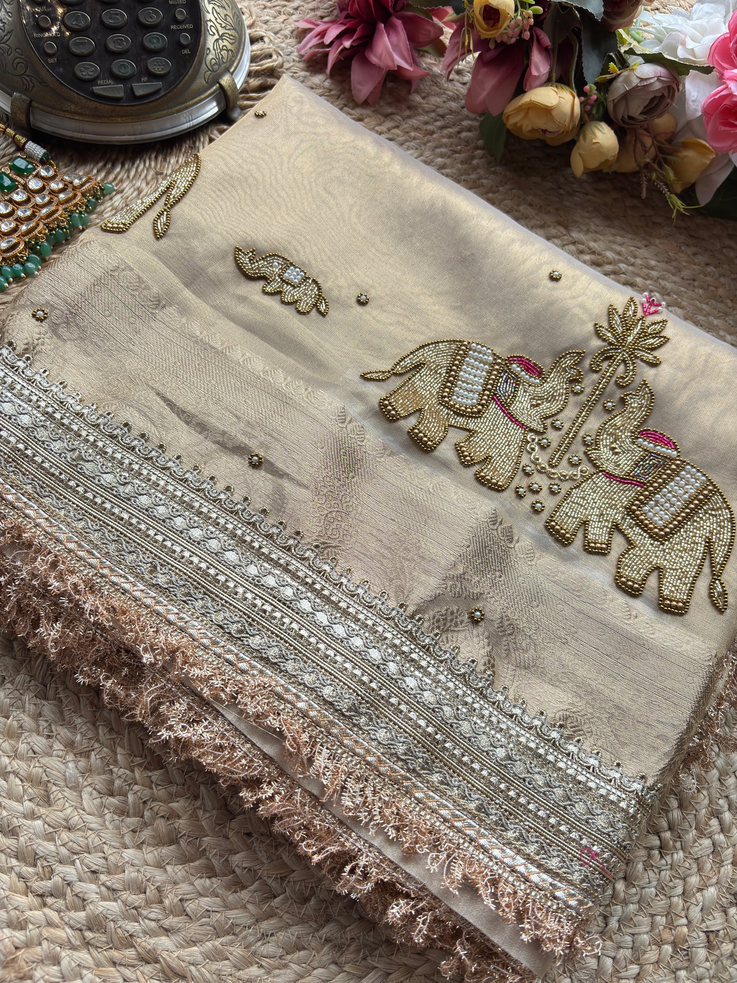Gajraj Maharani Gold Designer Saree with Royal Elephant Embroidery