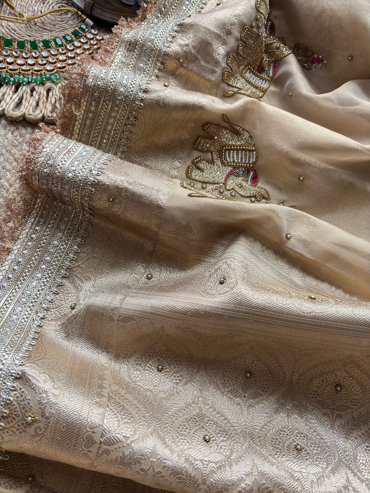 Gajraj Maharani Gold Designer Saree with Royal Elephant Embroidery