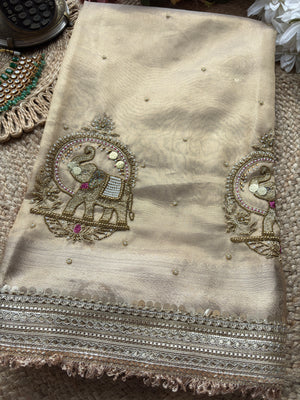 Golden Gajanand Maharani Saree With Embroidery and Golden Border