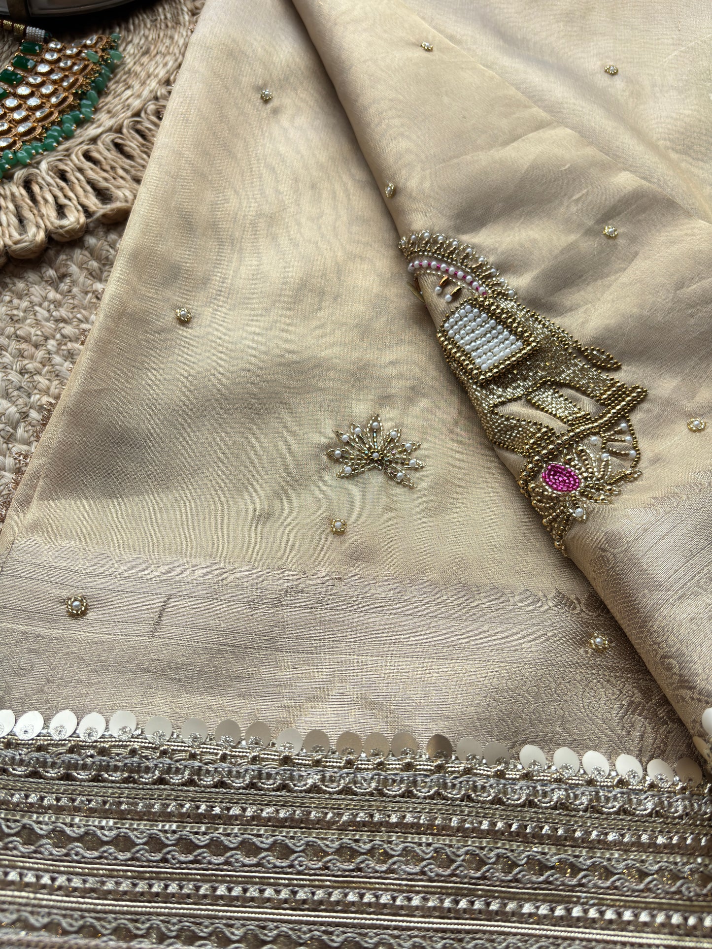 Golden Gajanand Maharani Saree With Embroidery and Golden Border