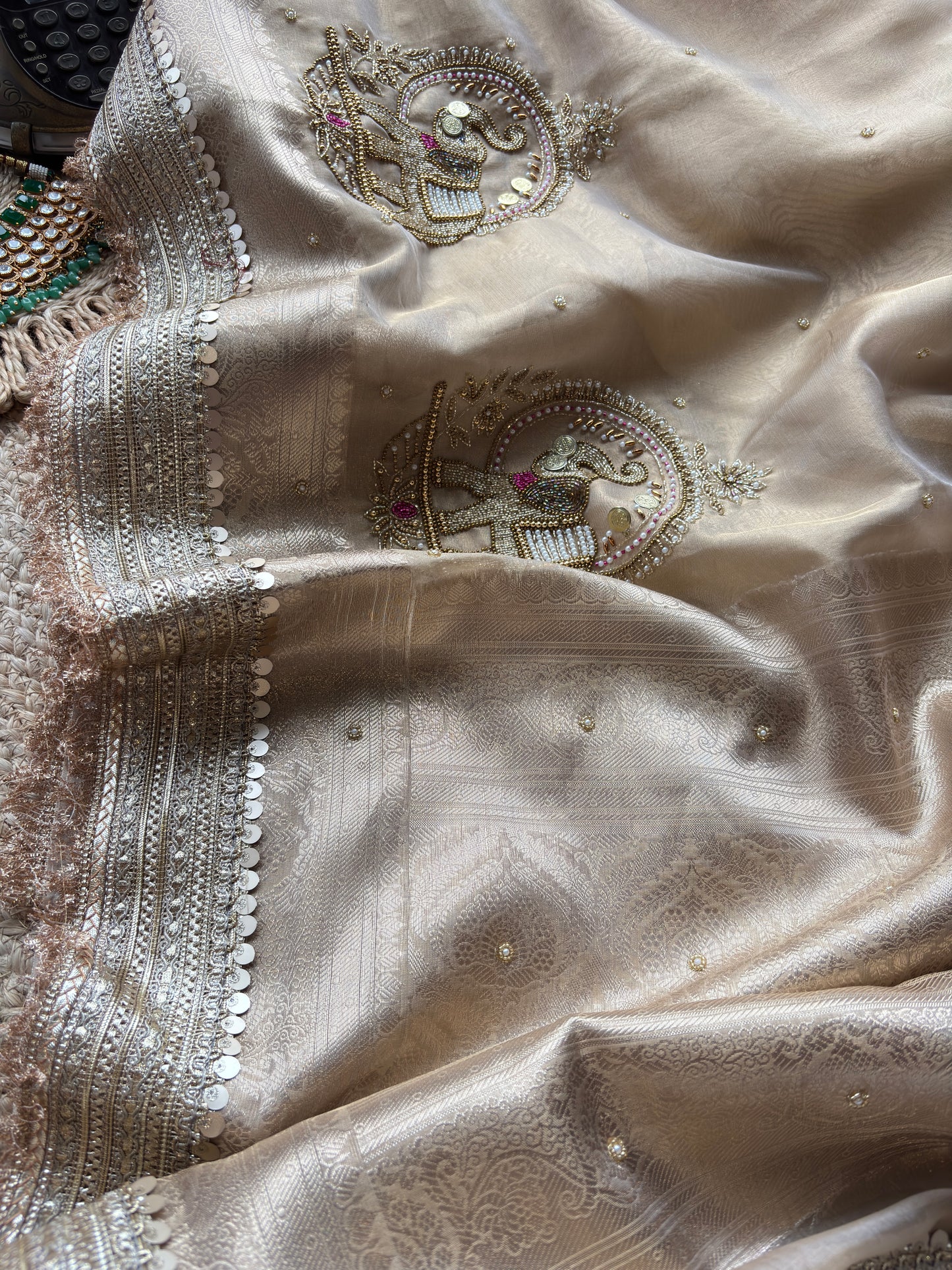 Golden Gajanand Maharani Saree With Embroidery and Golden Border