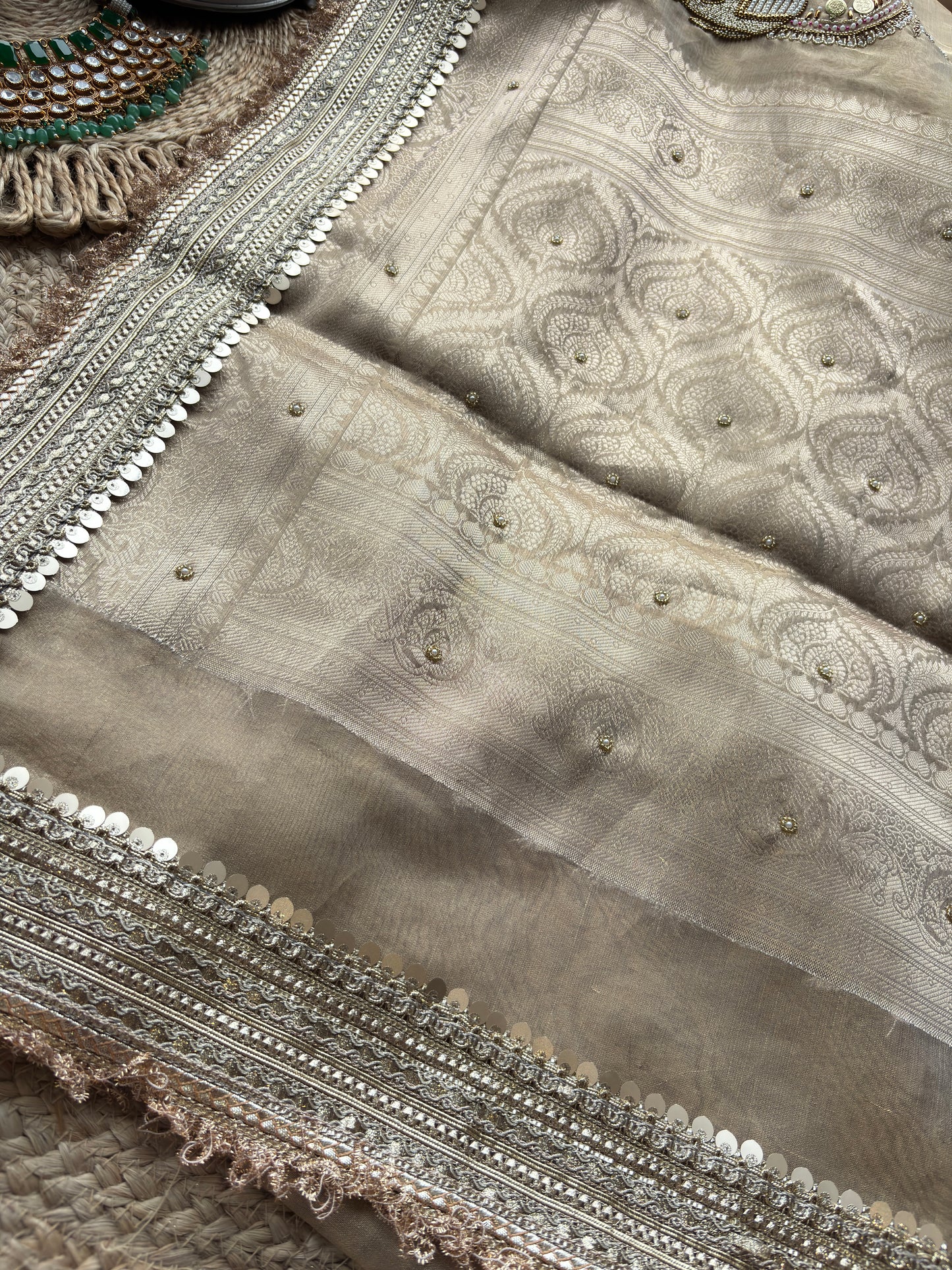 Golden Gajanand Maharani Saree With Embroidery and Golden Border
