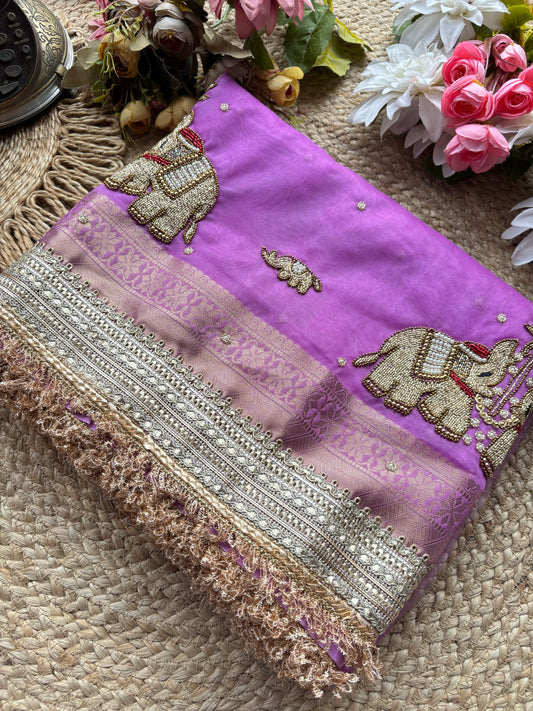 Gajraj Maharani Saree Designer Saree with Royal Elephant Embroidery