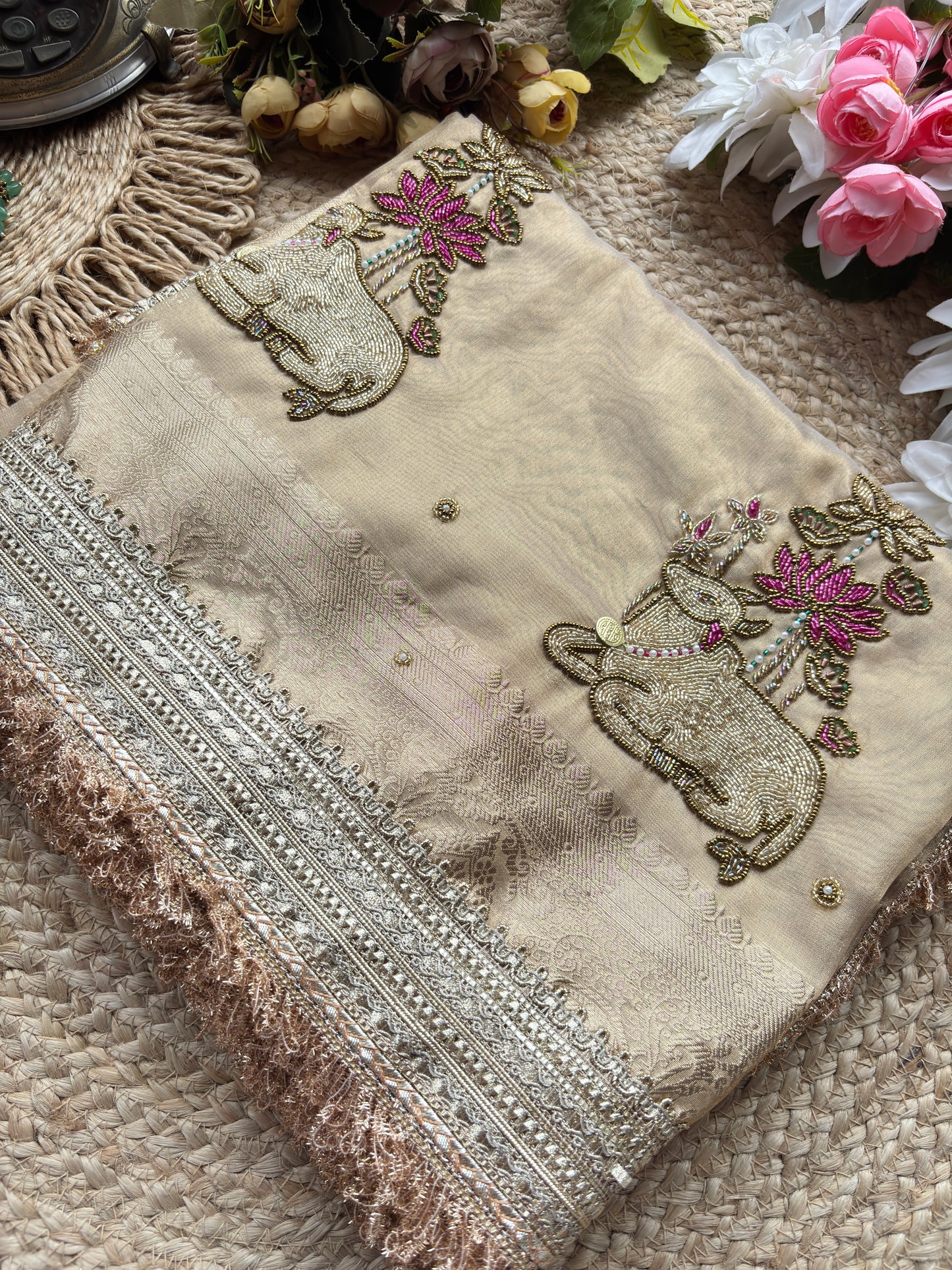 Nandi Maharani Designer Saree with Zari Border & Sequin Work