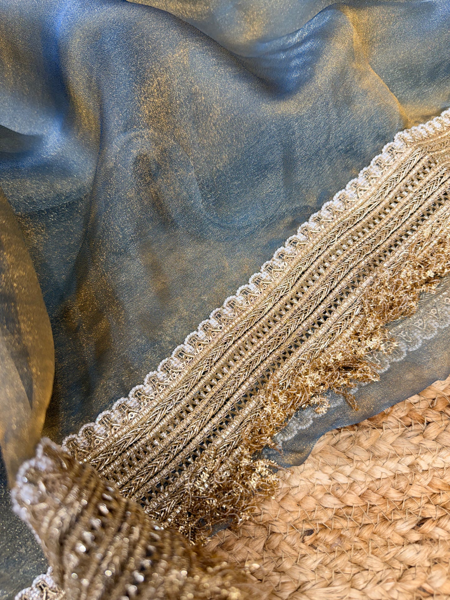 Elegant Grey Banarasi Saree with Golden Border | Wedding & Festive Wear
