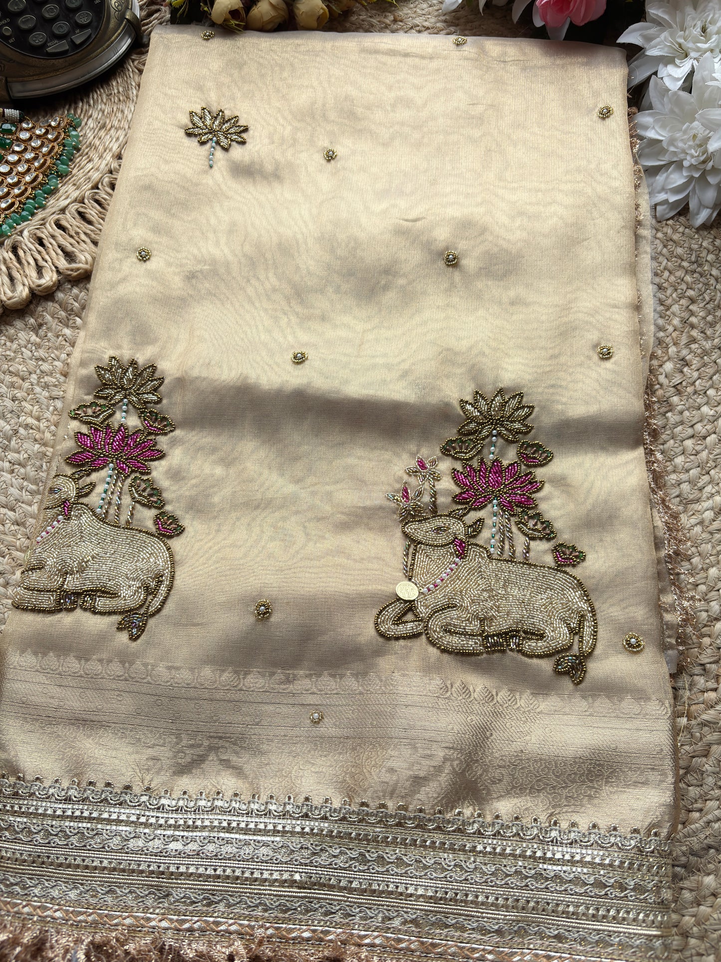 Nandi Maharani Designer Saree with Zari Border & Sequin Work