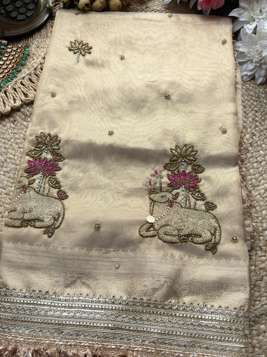 Nandi Maharani Designer Saree with Zari Border & Sequin Work