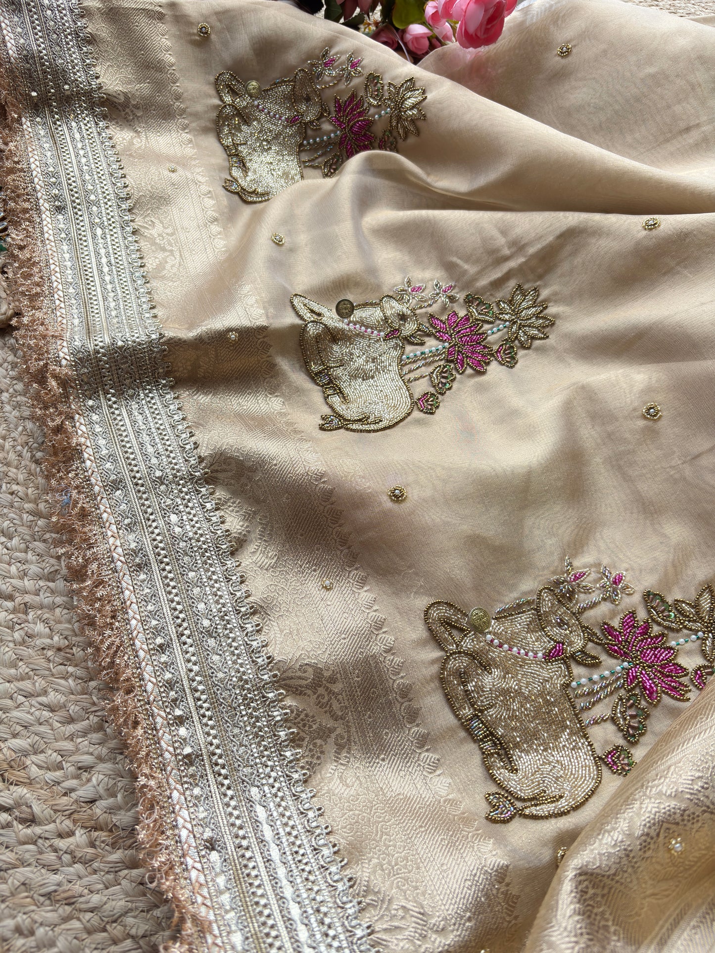 Nandi Maharani Designer Saree with Zari Border & Sequin Work