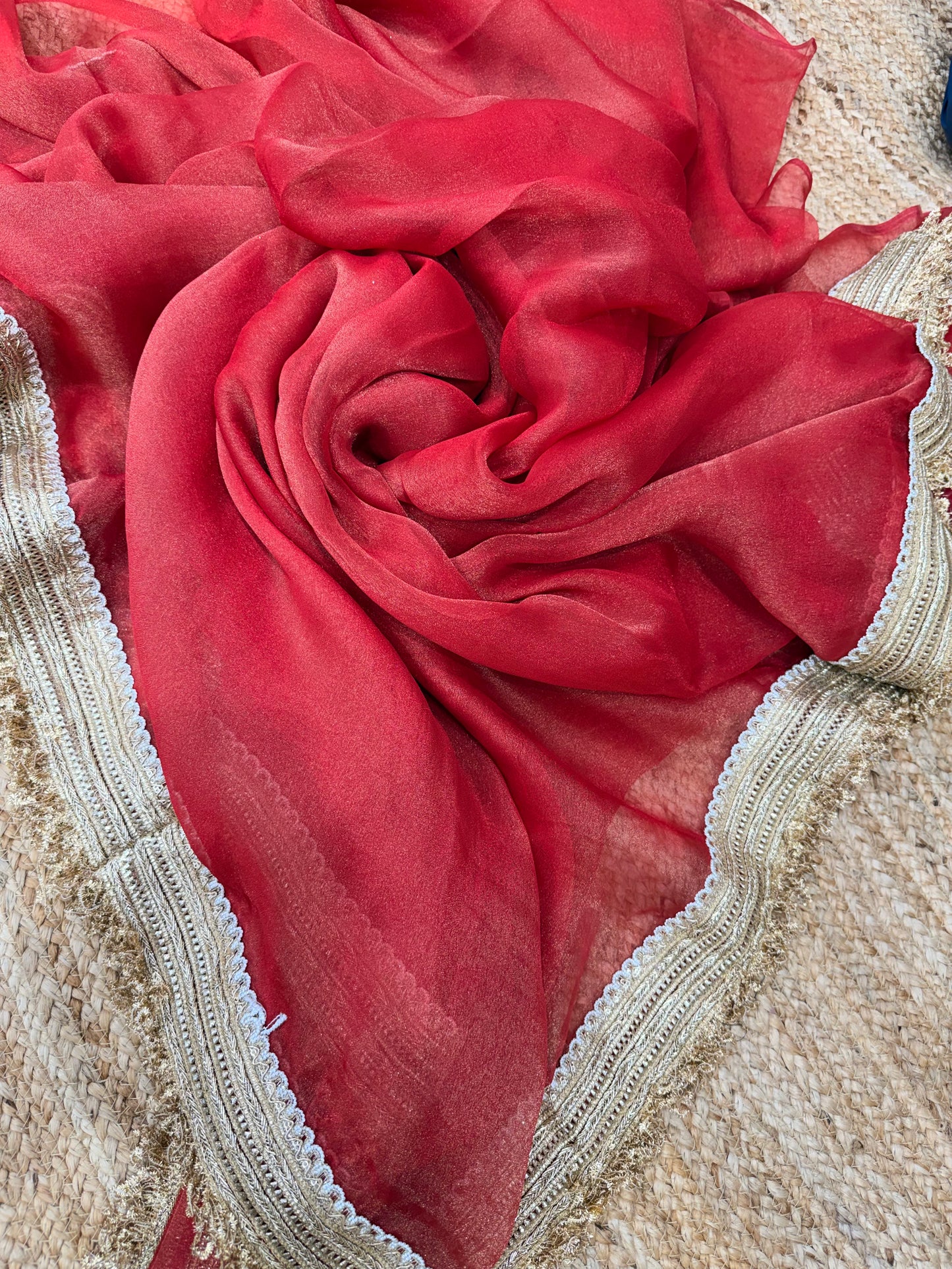 Elegant Red Saree with Golden Border | Perfect Bridal & Wedding Wear Saree