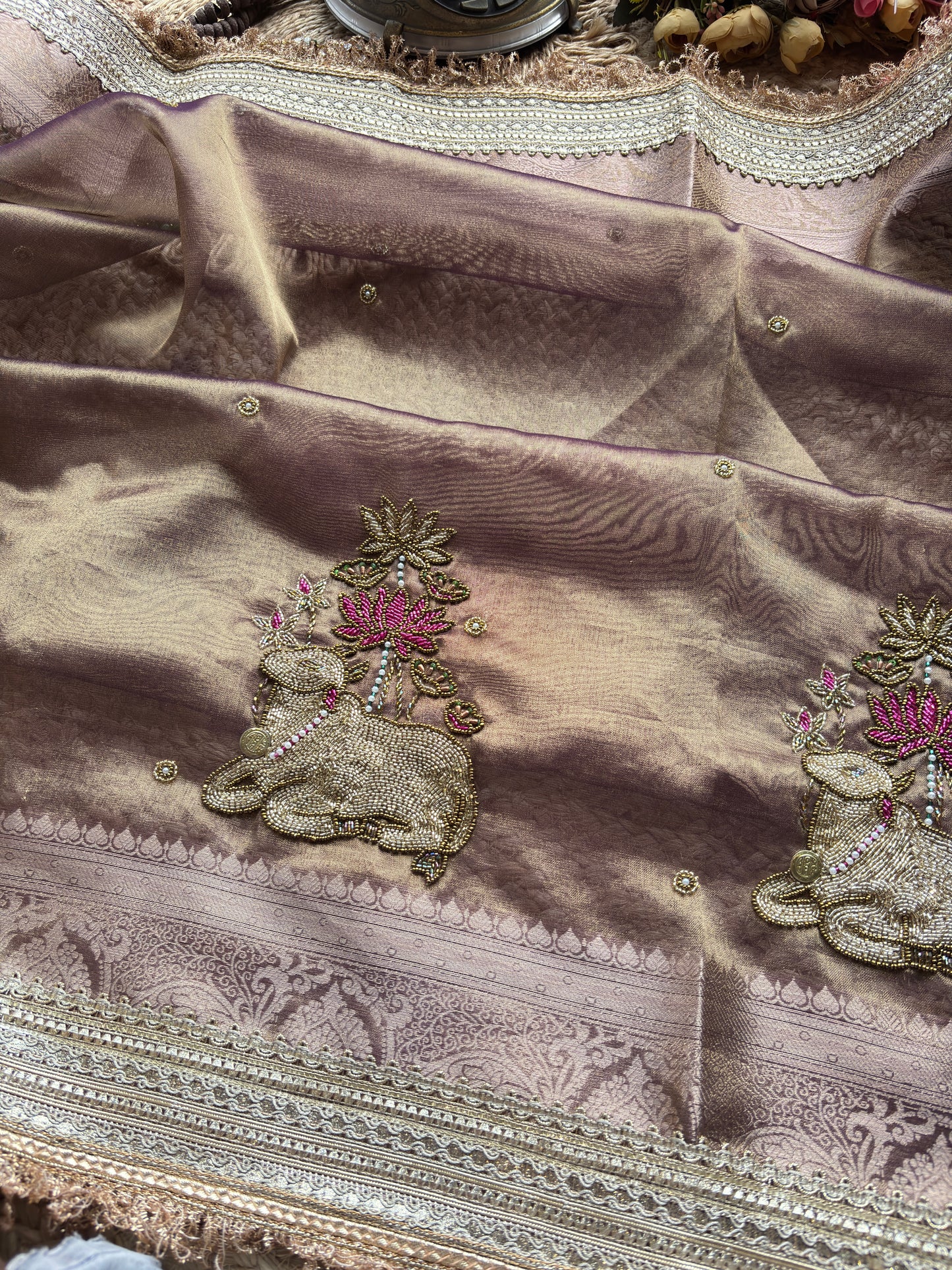 Nandi Maharani Designer Saree with Zari Border & Sequin Work