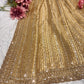 Luxury Golden Designer Saree with Heavy Sequin & Pearl Embroidery