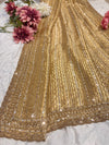 Luxury Golden Designer Saree with Heavy Sequin & Pearl Embroidery