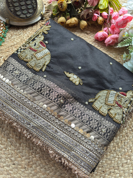 Black Gajraj Maharani Saree with Royal Embroidery Heavy Border