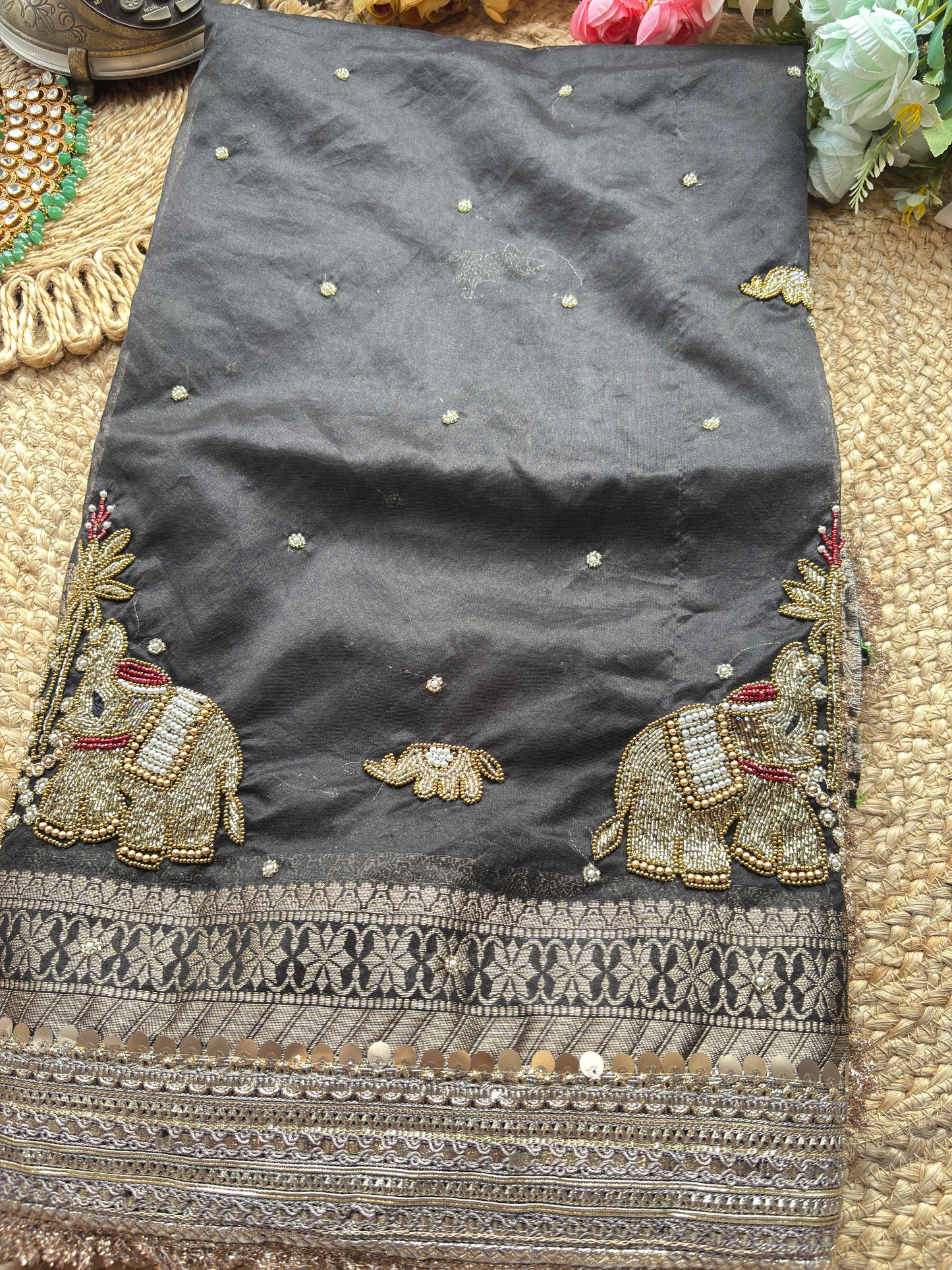 Black Gajraj Maharani Saree with Royal Embroidery Heavy Border
