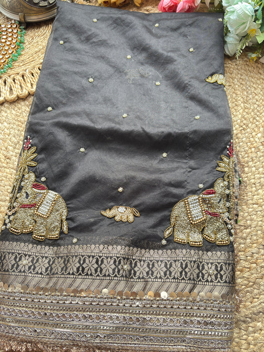 Black Gajraj Maharani Saree with Royal Embroidery Heavy Border