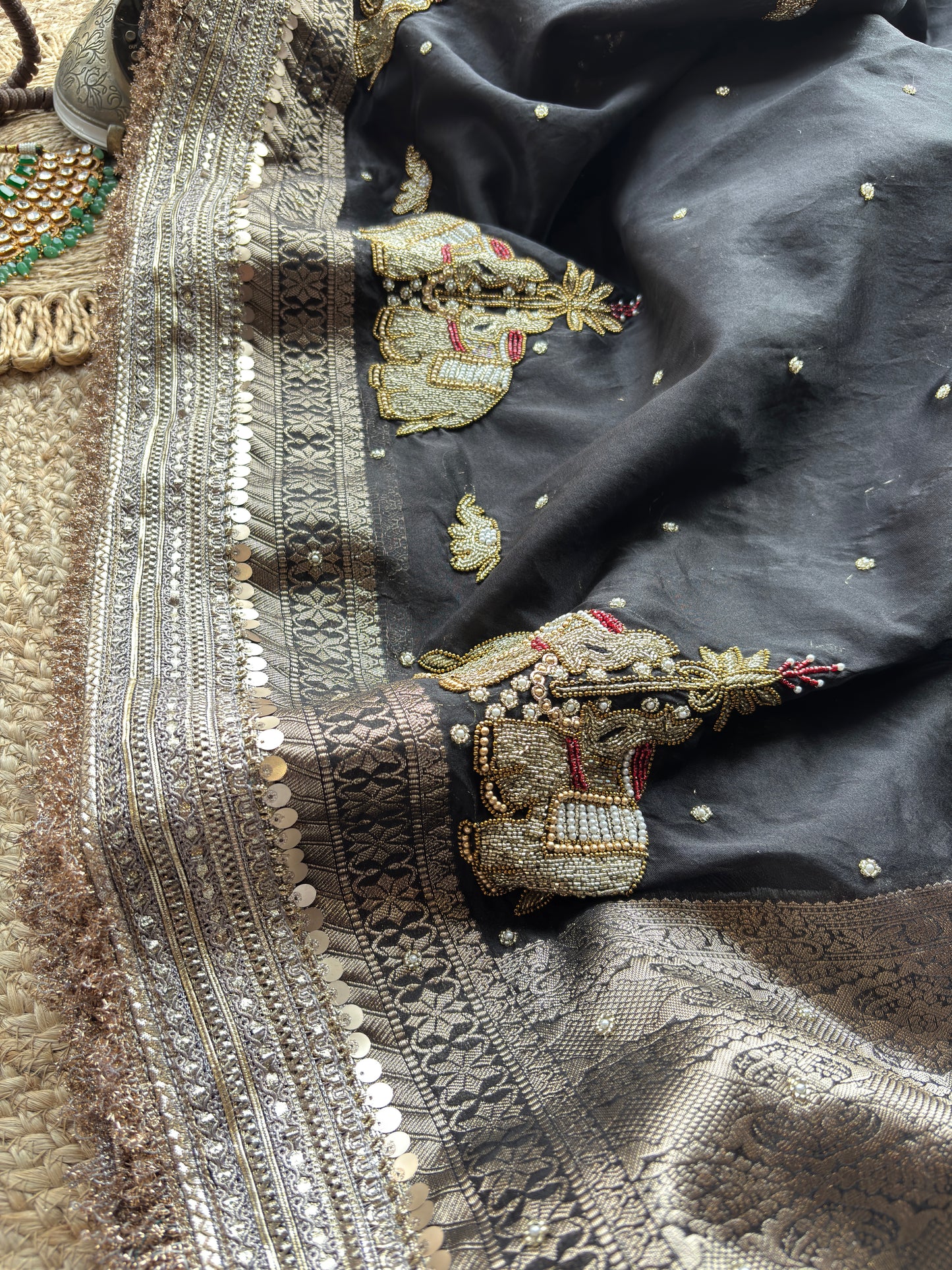 Black Gajraj Maharani Saree with Royal Embroidery Heavy Border