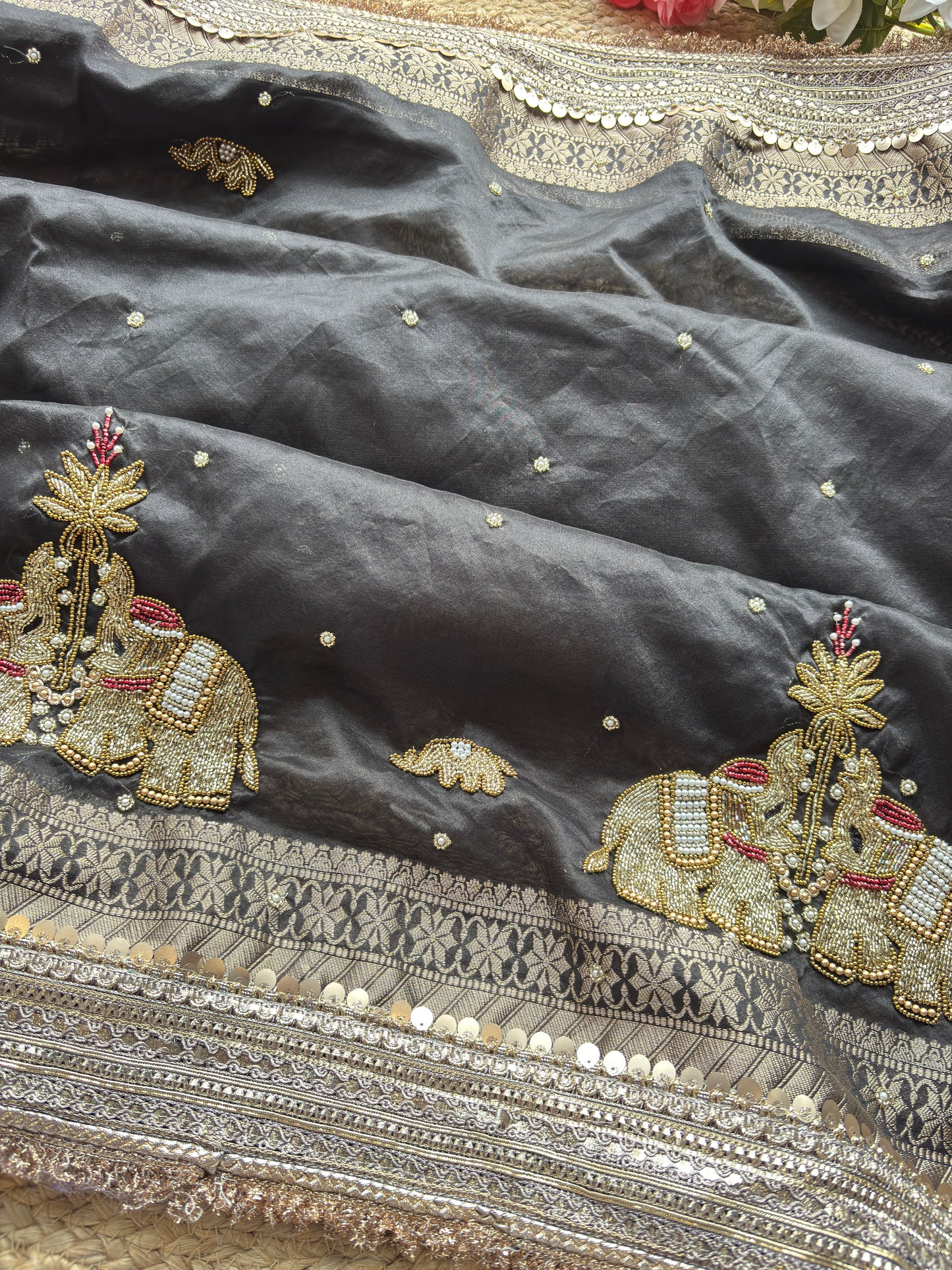 Black Gajraj Maharani Saree with Royal Embroidery Heavy Border