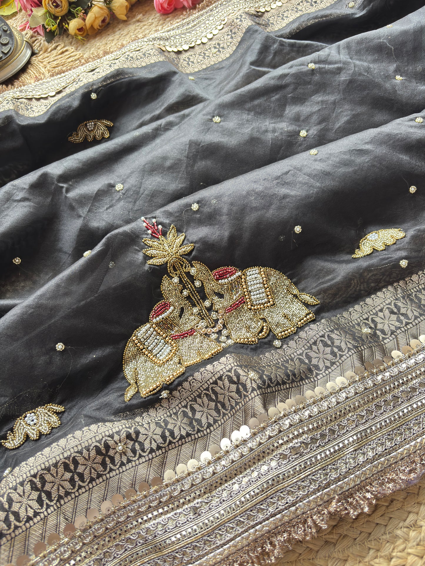 Black Gajraj Maharani Saree with Royal Embroidery Heavy Border