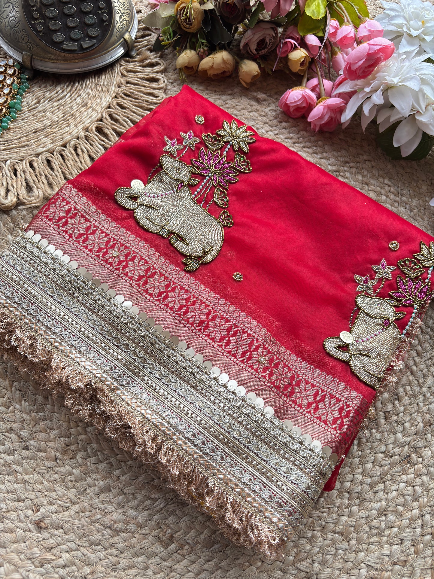 Nandi Maharani Designer Saree with Zari Border & Sequin Work