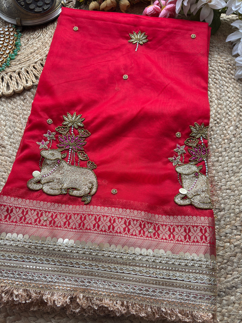 Nandi Maharani Designer Saree with Zari Border & Sequin Work