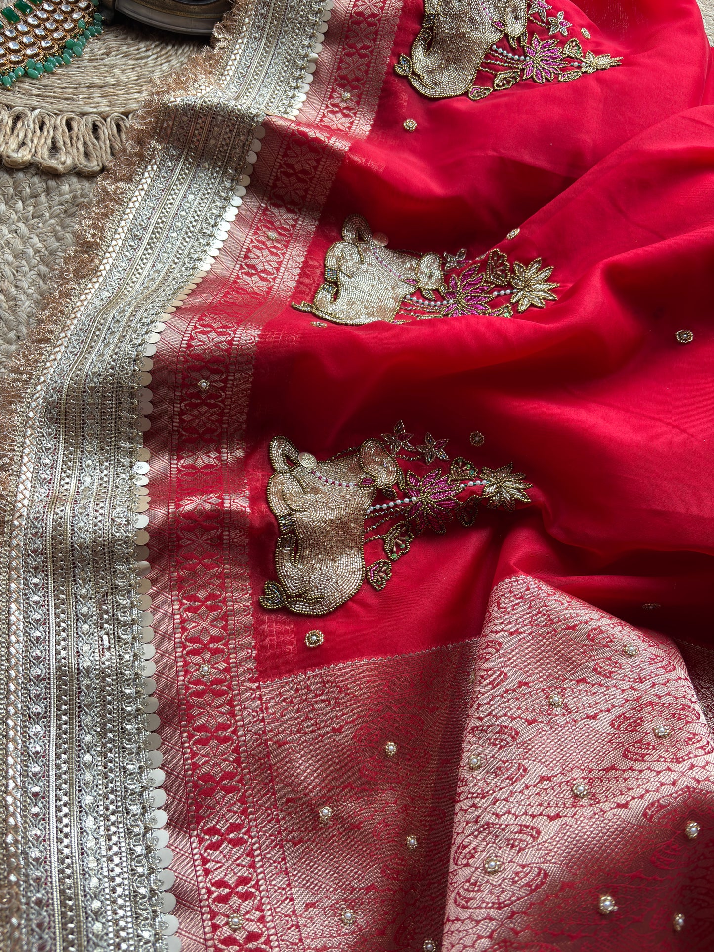 Nandi Maharani Designer Saree with Zari Border & Sequin Work