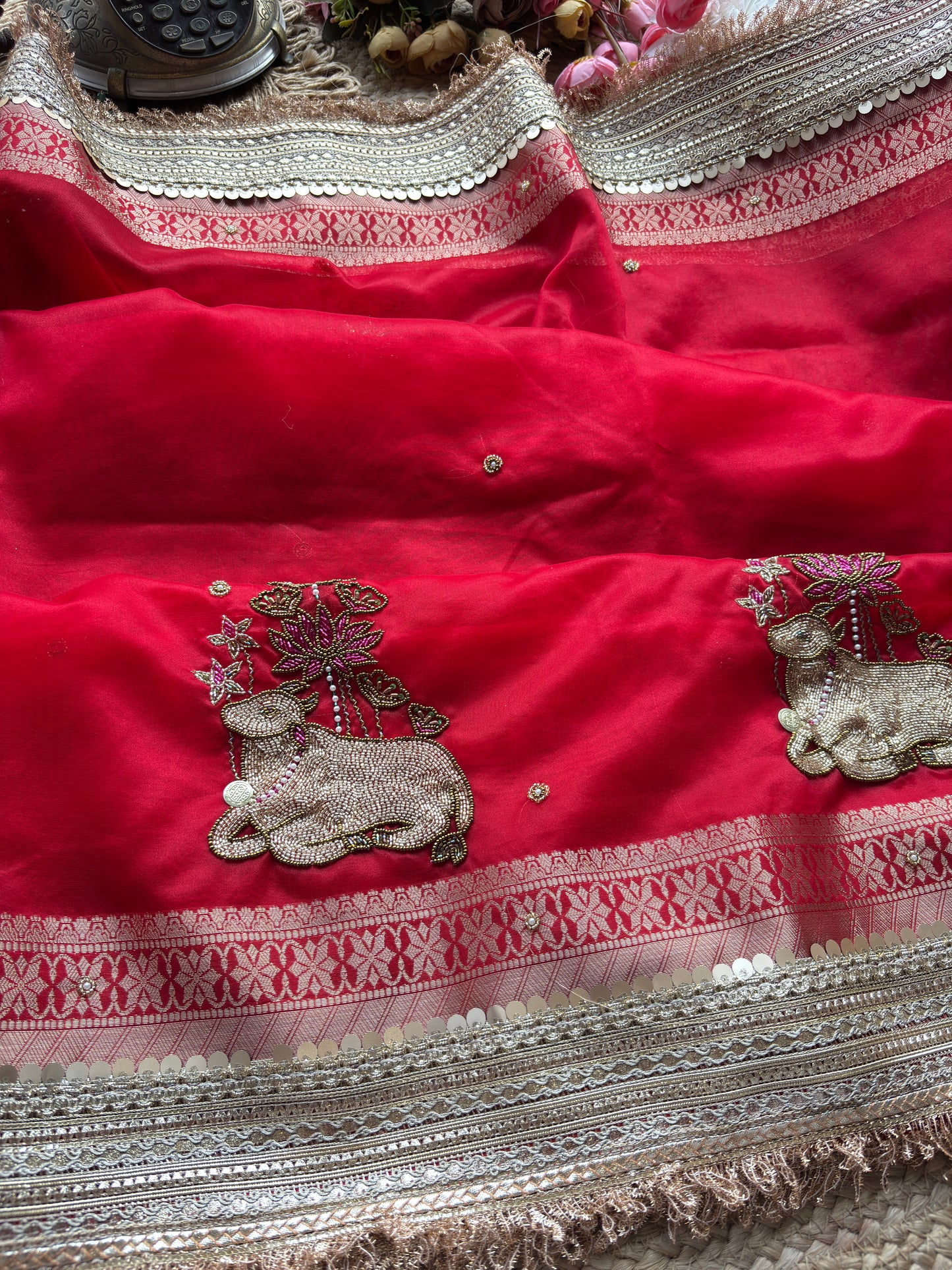 Nandi Maharani Designer Saree with Zari Border & Sequin Work